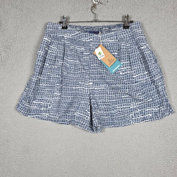 PrAna Tessie Shorts Womens Size Large Blue Thatch Black White Pull On Summer NWT - Picture 1 of 12